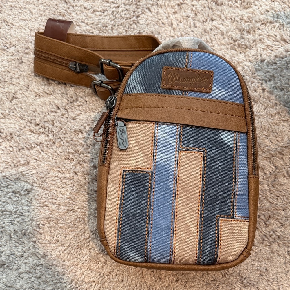 Wrangler Tan and Blue Backpack Purse